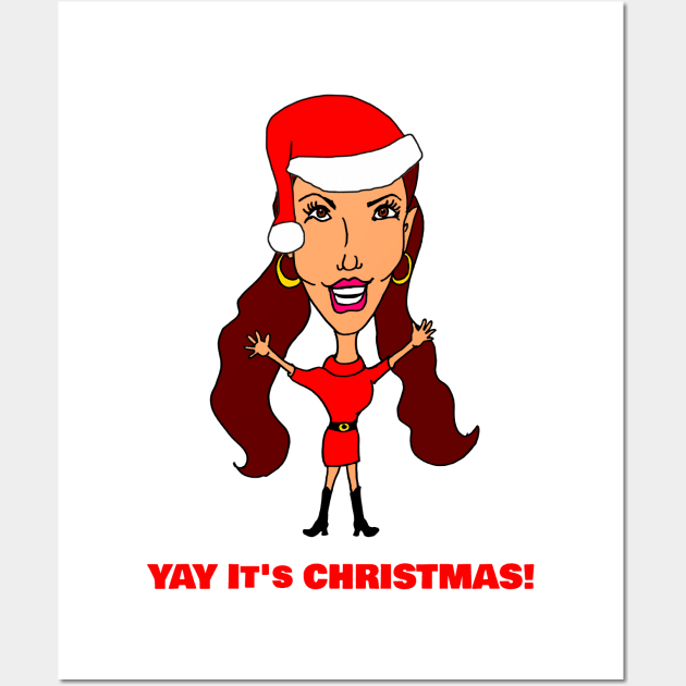 Cartoon Woman Fashionista Santa Hat Christmas Wall Art by Michelle Le Grand